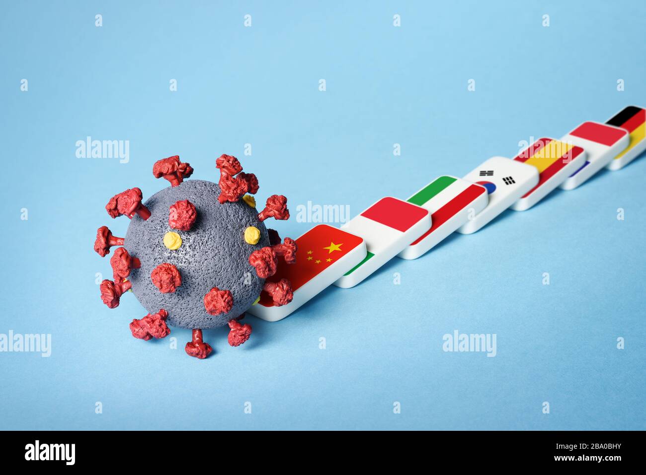 Pandemic Chain Reaction Domino Effect Worldwide Spread Of Covid 19 Caused By Coronavirus Sars Cov 2 Stock Photo Alamy