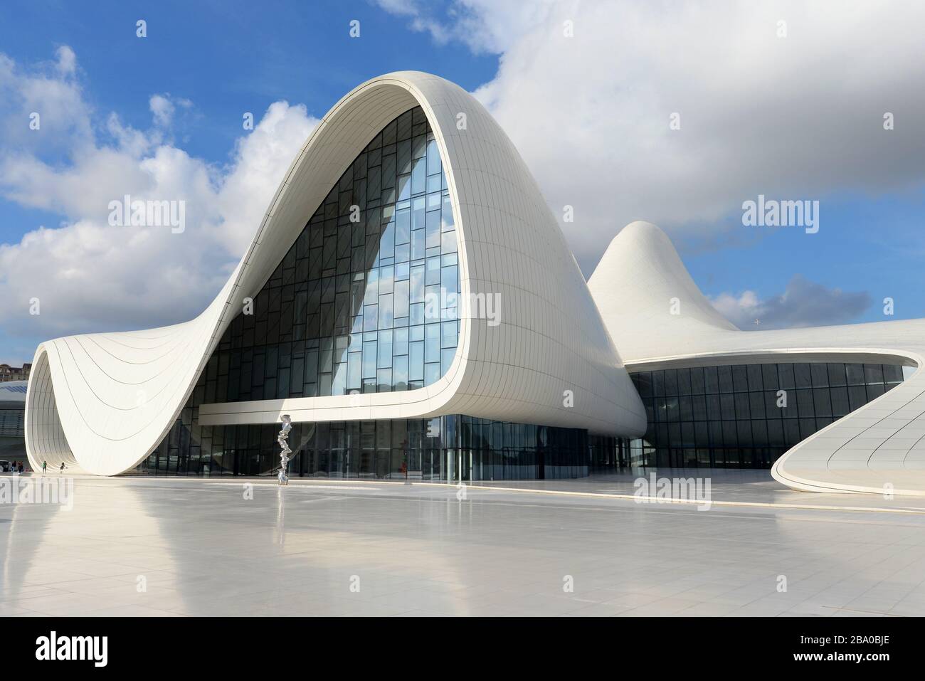 Heydar Aliyev Cultural Center in Baku, Azerbaijan. Architecture style by Zaha Hadid. Flowing and curved building built with white concrete and glass. Stock Photo