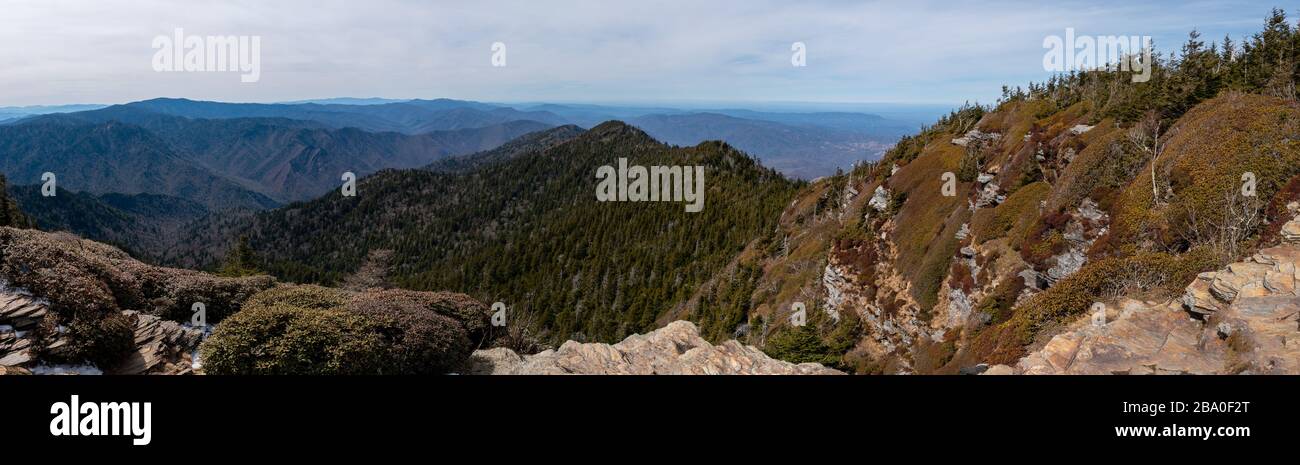 A panoramic view of the Great Smoky Mountains National Park from the Alum Cave Trail Stock Photo