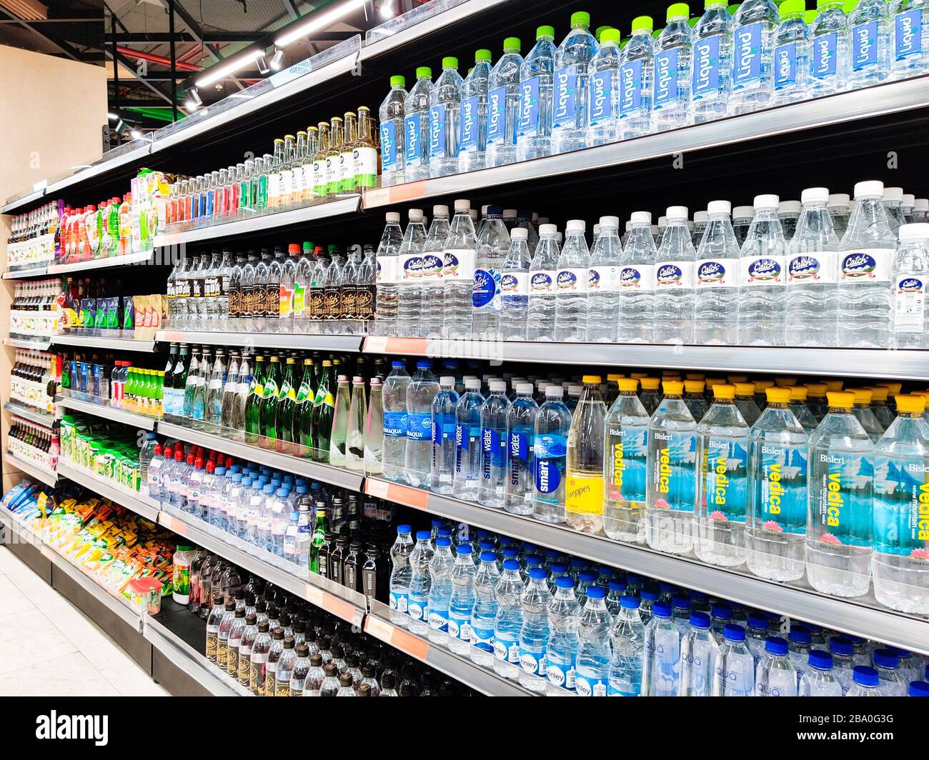 Bottled Water Supermarket Shelf High Resolution Stock Photography and