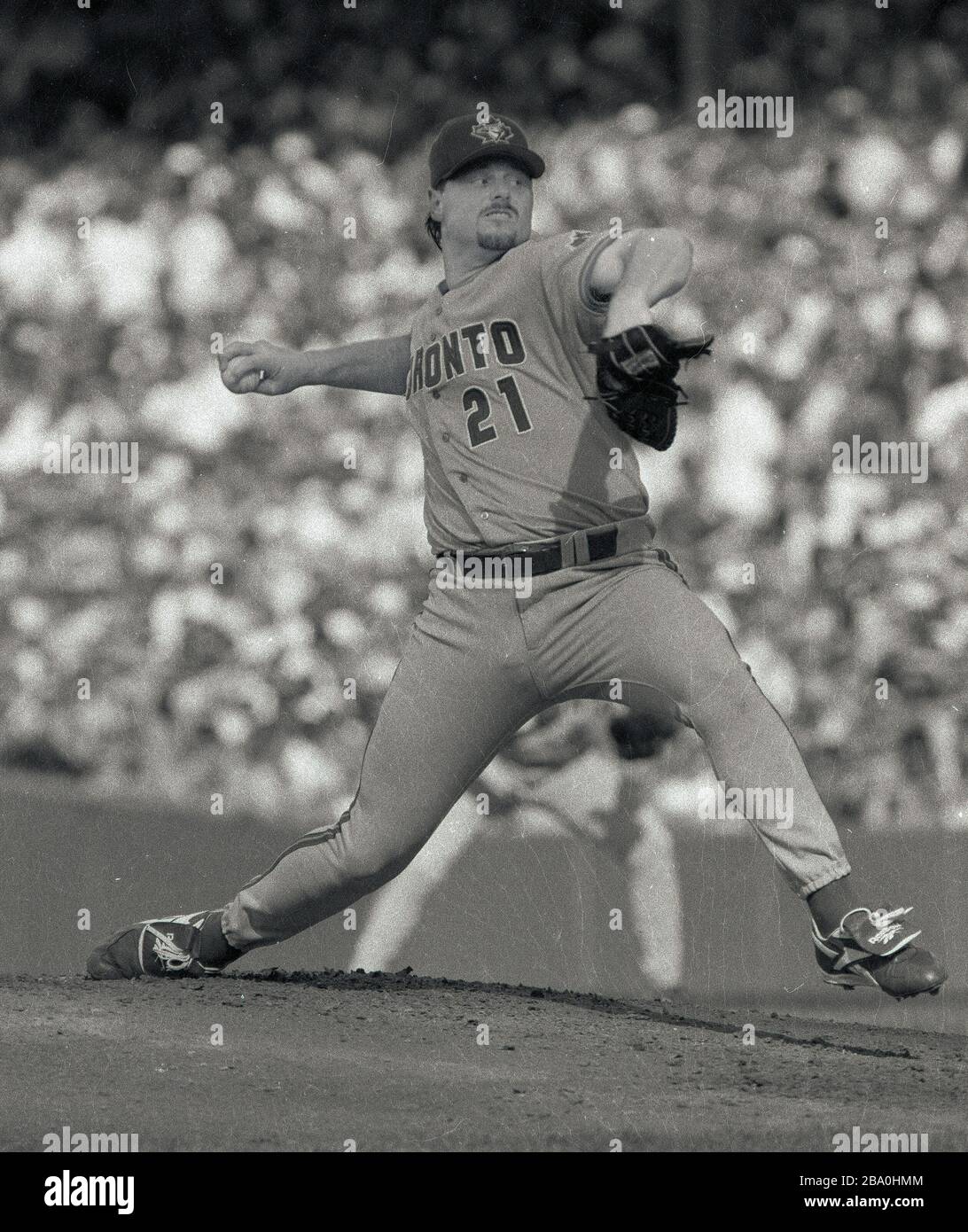 Toronto Blue Jays pitcher Roger Clemens pitching his fast ball against the Boston Red Sox at Fenway Park in Boston Ma USA 1997 photo by bill belknap Stock Photo