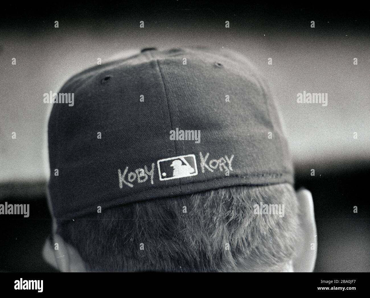 Boston Red Sox pitcher Roger Clemens wrote the names of his children on his cap as a tribute Fenway Park in Boston Ma USA 1990’s  photo by bill belknap Stock Photo