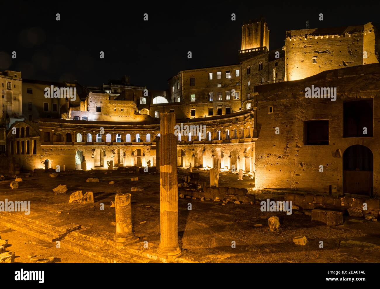 Trajan's Forum in Rome at night Stock Photo