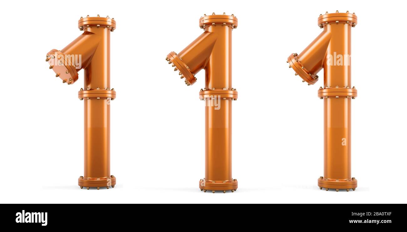 Number 1 from copper pipes, 3D rendering isolated on white background ...