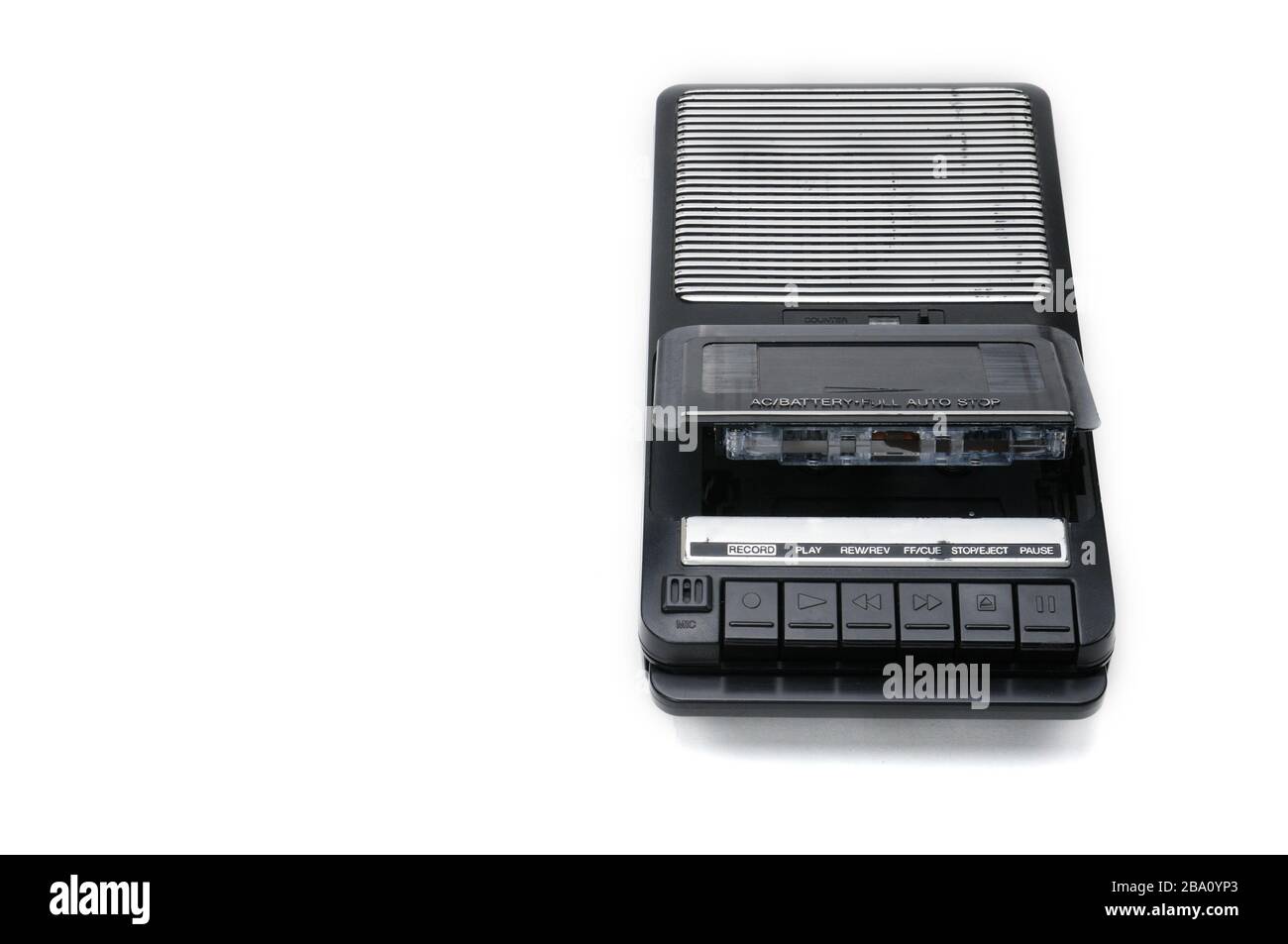 Cassette tape recorder for recording and playing audio cassettes on an white isolated background
