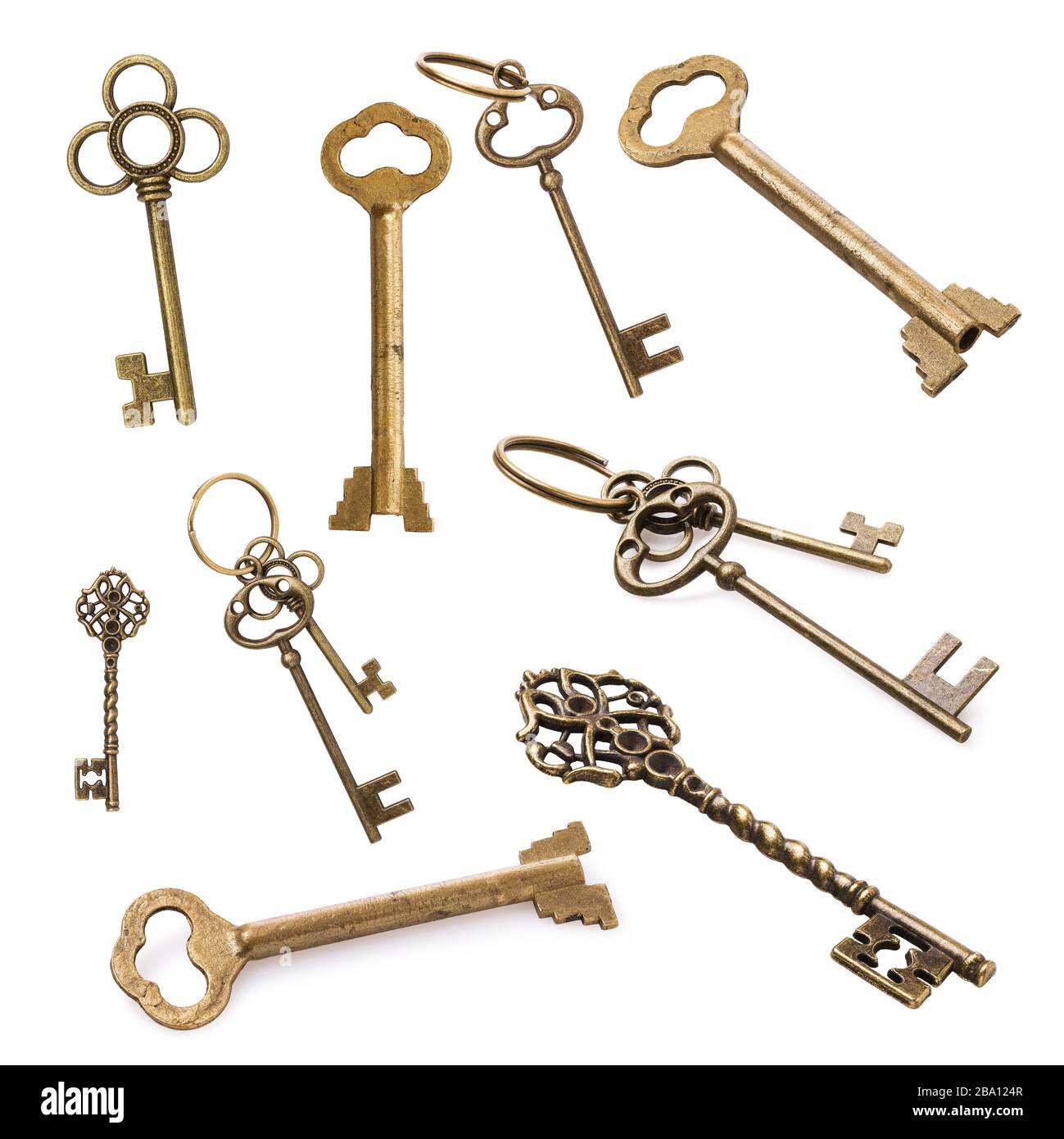 Set of vintage keys isolated on a white background Stock Photo - Alamy