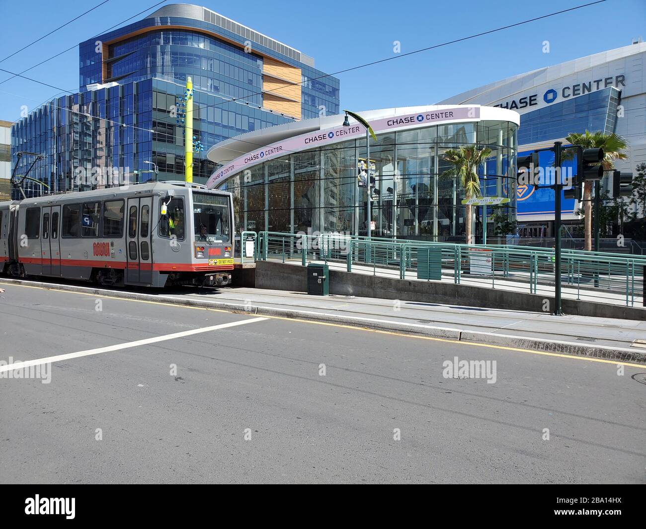 San Francisco Municipal Railroad (MUNI) trains continued to operate during a lockdown during an outbreak of the COVID-19 coronavirus in San Francisco, California, March 19, 2020. () Stock Photo