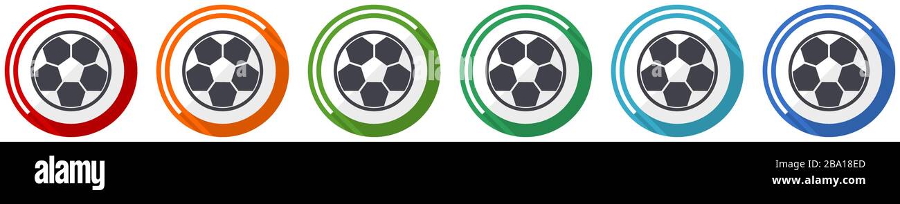 Soccer icon set, flat design vector illustration in 6 colors options ...