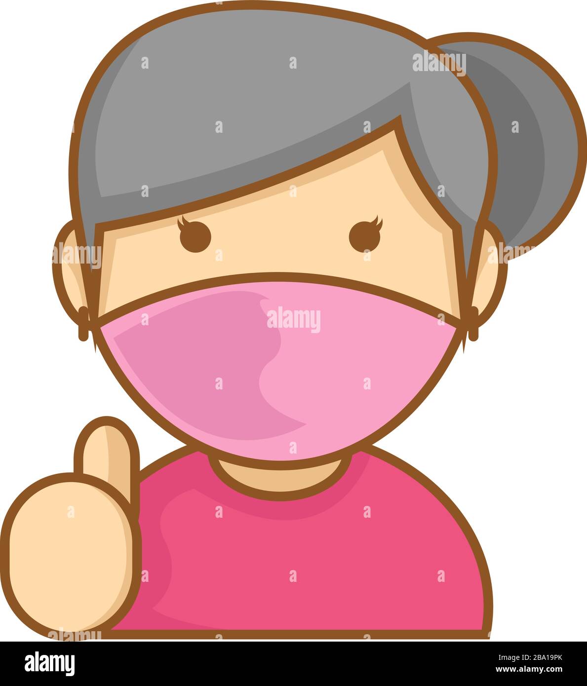 Cute and Simple Illustration of Old Lady Wear Face Mask Stock Vector