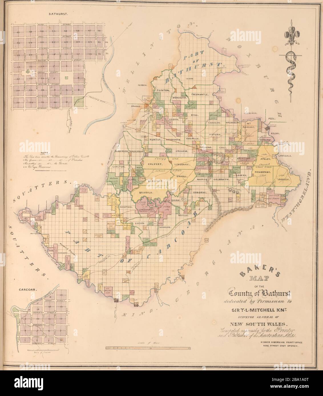 Map Of Bathurst Nsw English: Map Of The County Of Bathurst, Nsw; Between 1843 And 1846 Date  Qs:p,+1843-00-00T00:00:00Z/8,P1319,+1843-00-00T00:00:00Z/9,P1326,+1846-00-00T00:00:00Z/9;  Baker's Australian County Atlas Dedicated By The Publisher To Sir T.l.  Mitchell ...