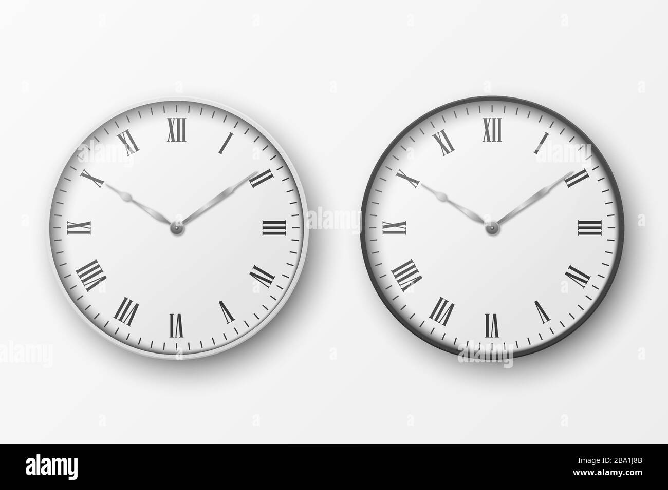 Vector 3d Realistic Simple Round White and Black Wall Office Clock with ...