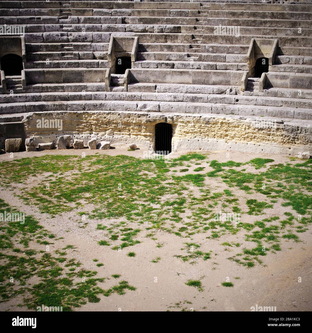 Steps and Arena of Ancient Roman Amphitheatre, Lecce, Italy Stock Photo
