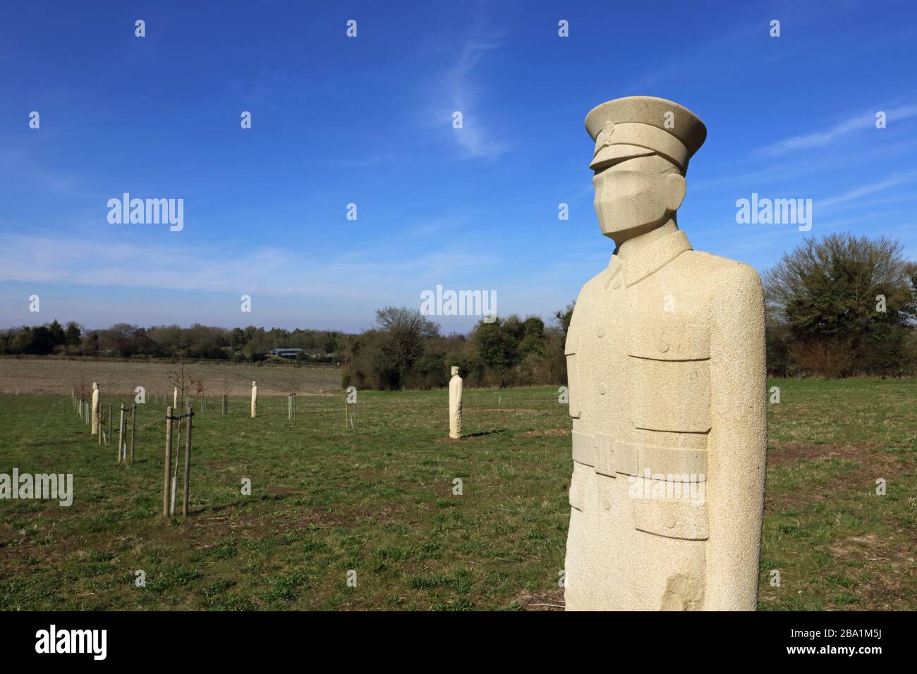 Carved Stone Soldier Sculptures at Langley Vale First World War Centenary Wood Surrey by