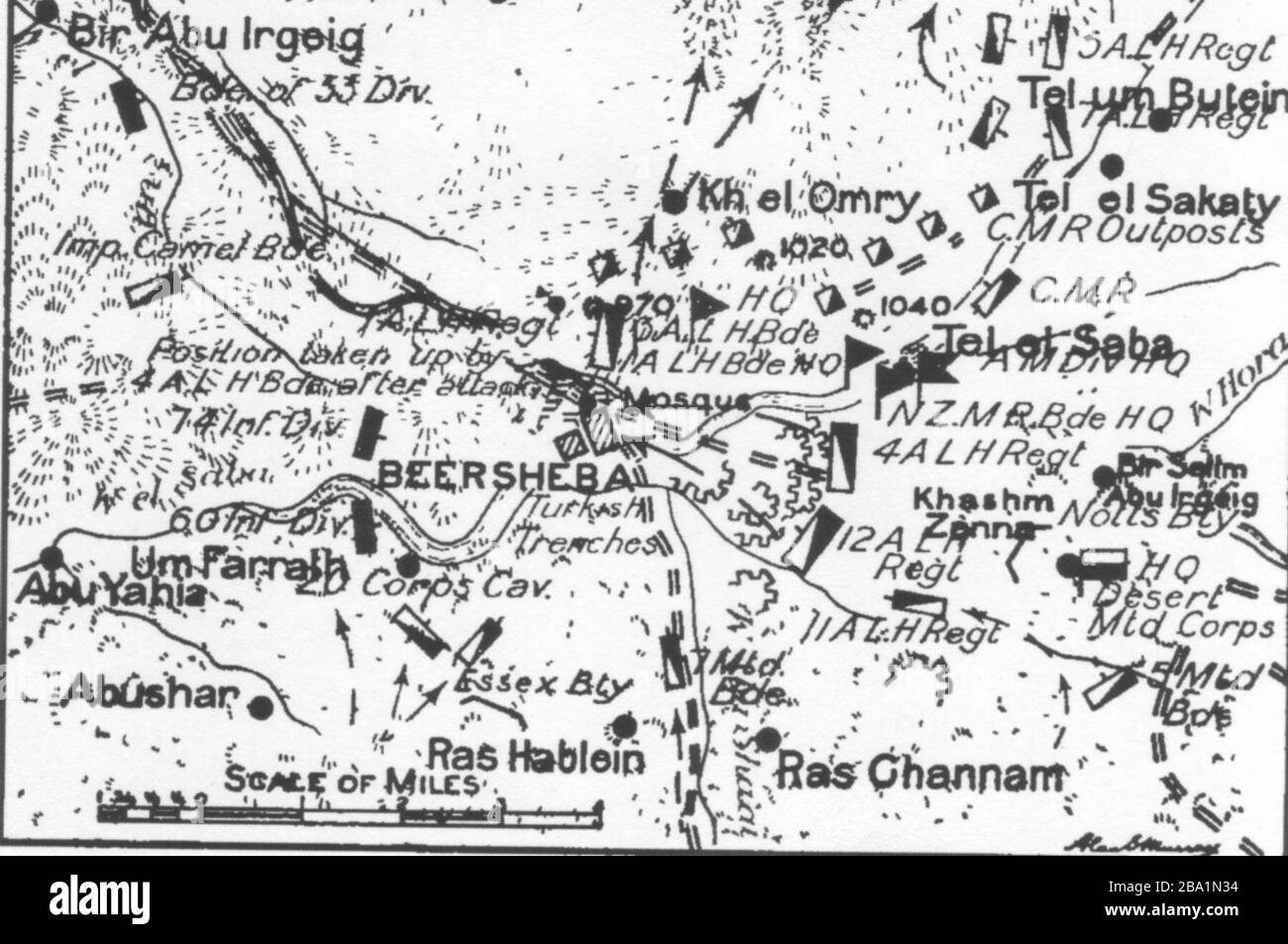 English Map Of Beersheba Position At Dusk On 31 October 1917 1941 Official History Of Australian In The War Of 19141918 Volume Vii H S Gullett 2BA1N34 