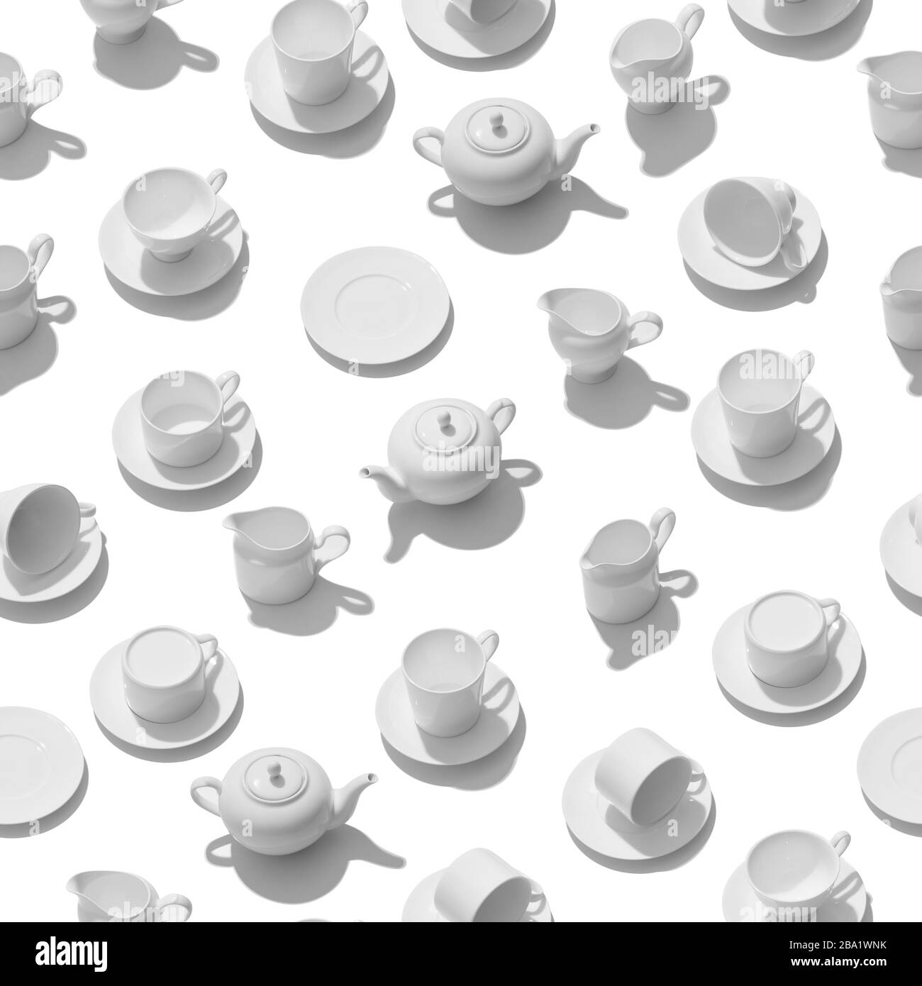 Seamless pattern of white ceramic tea set, on a white background Stock ...
