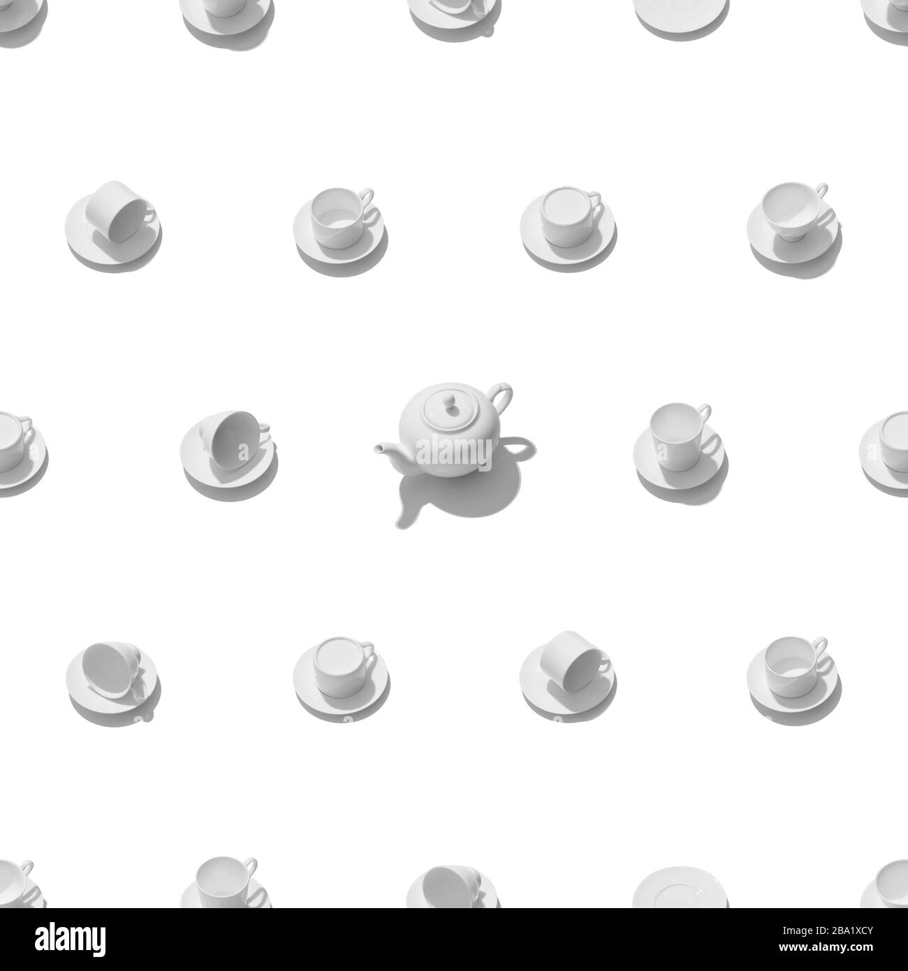 Seamless pattern of white ceramic tea set, on a white background Stock ...
