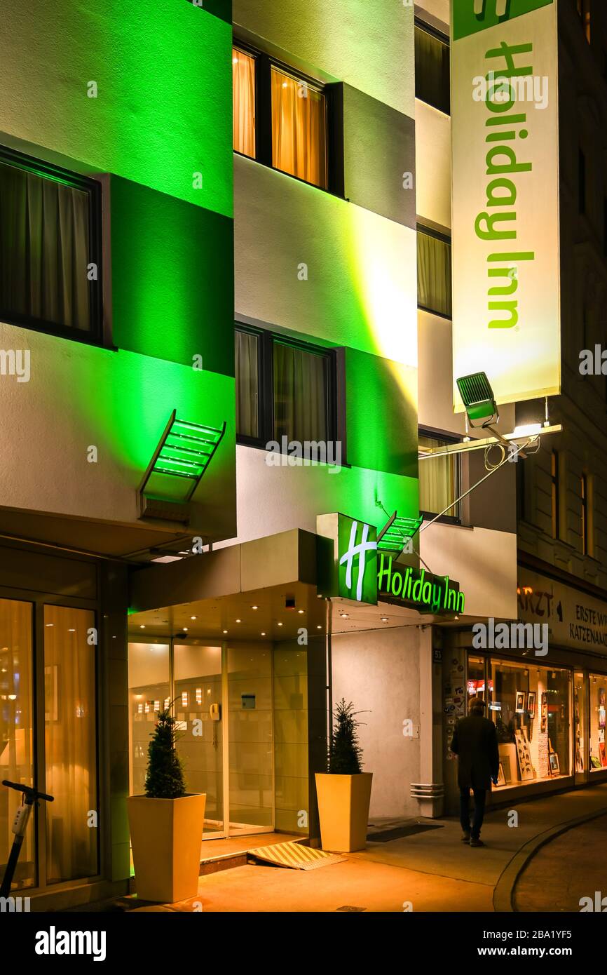 VIENNA, AUSTRIA NOVEMBER 2019 Exterior front and entrance to the Holiday Inn hotel in Vienna