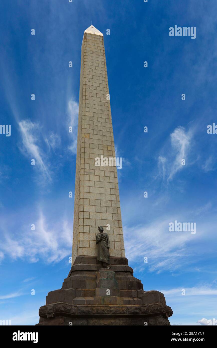 Obelisk on the summit of One Tree Hill, Auckland, New Zealand. Memorial to Maori Stock Photo