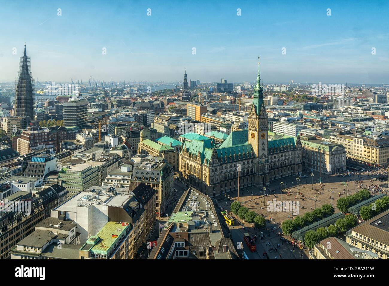 View over Hamburg with the town hall Stock Photo