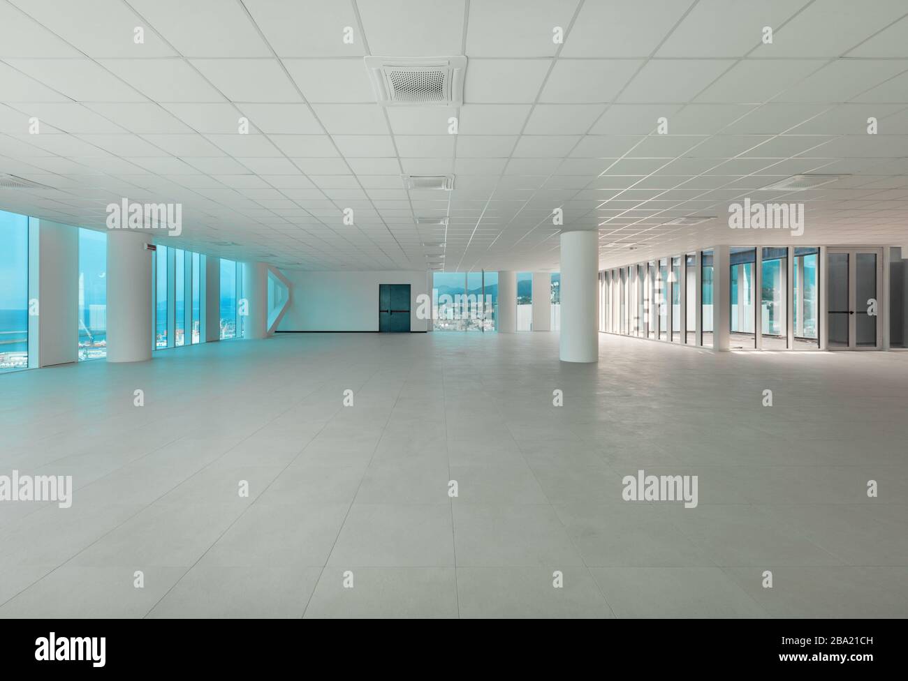 Building, wide open space, skyscraper, windows overlooking the city Stock Photo