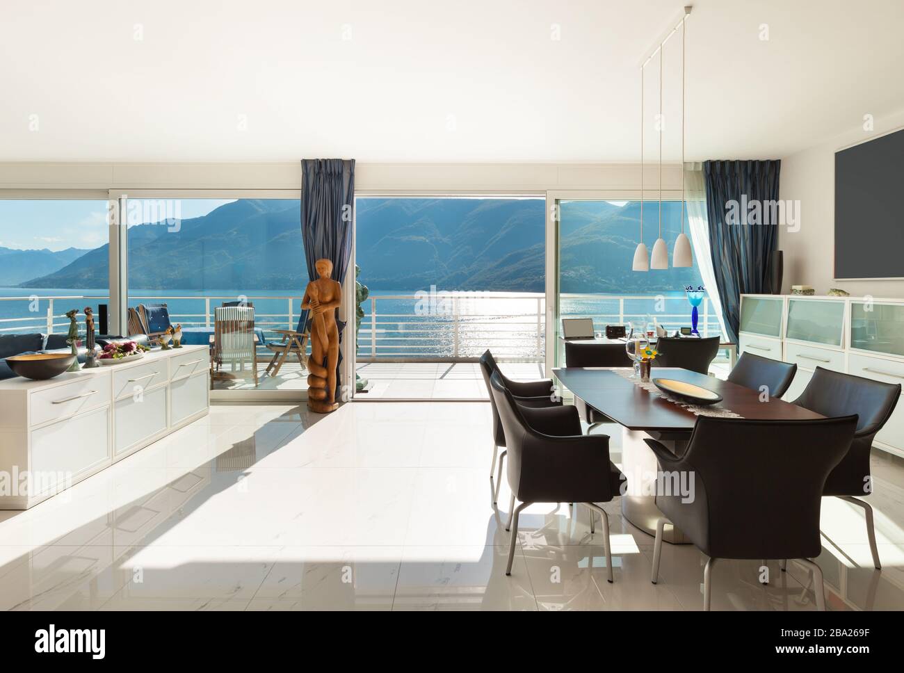 View of Architecture, Interior, modern apartment, wide living room Stock Photo ...