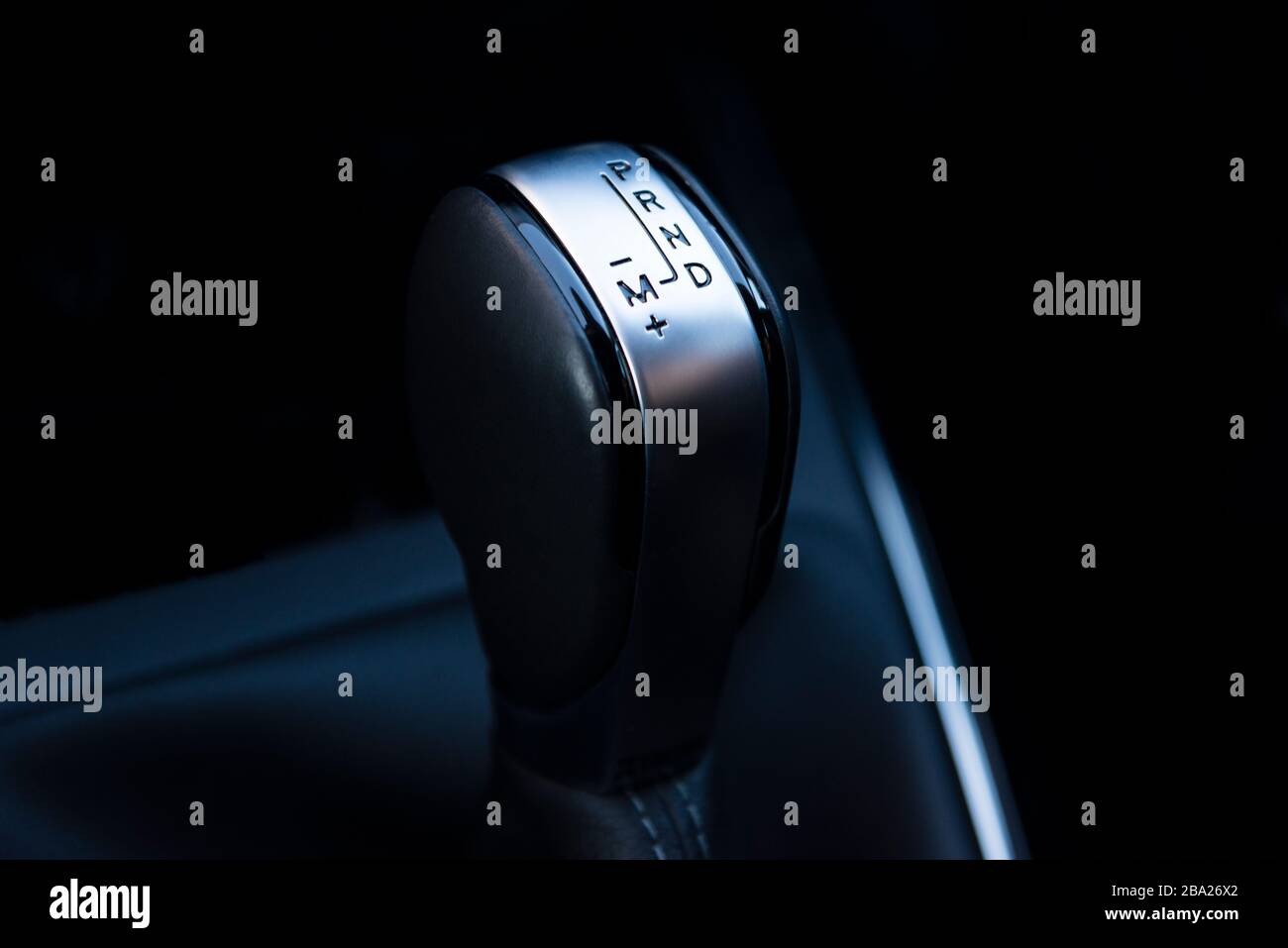 automatic transmission lever, manual transmission in a new car Stock