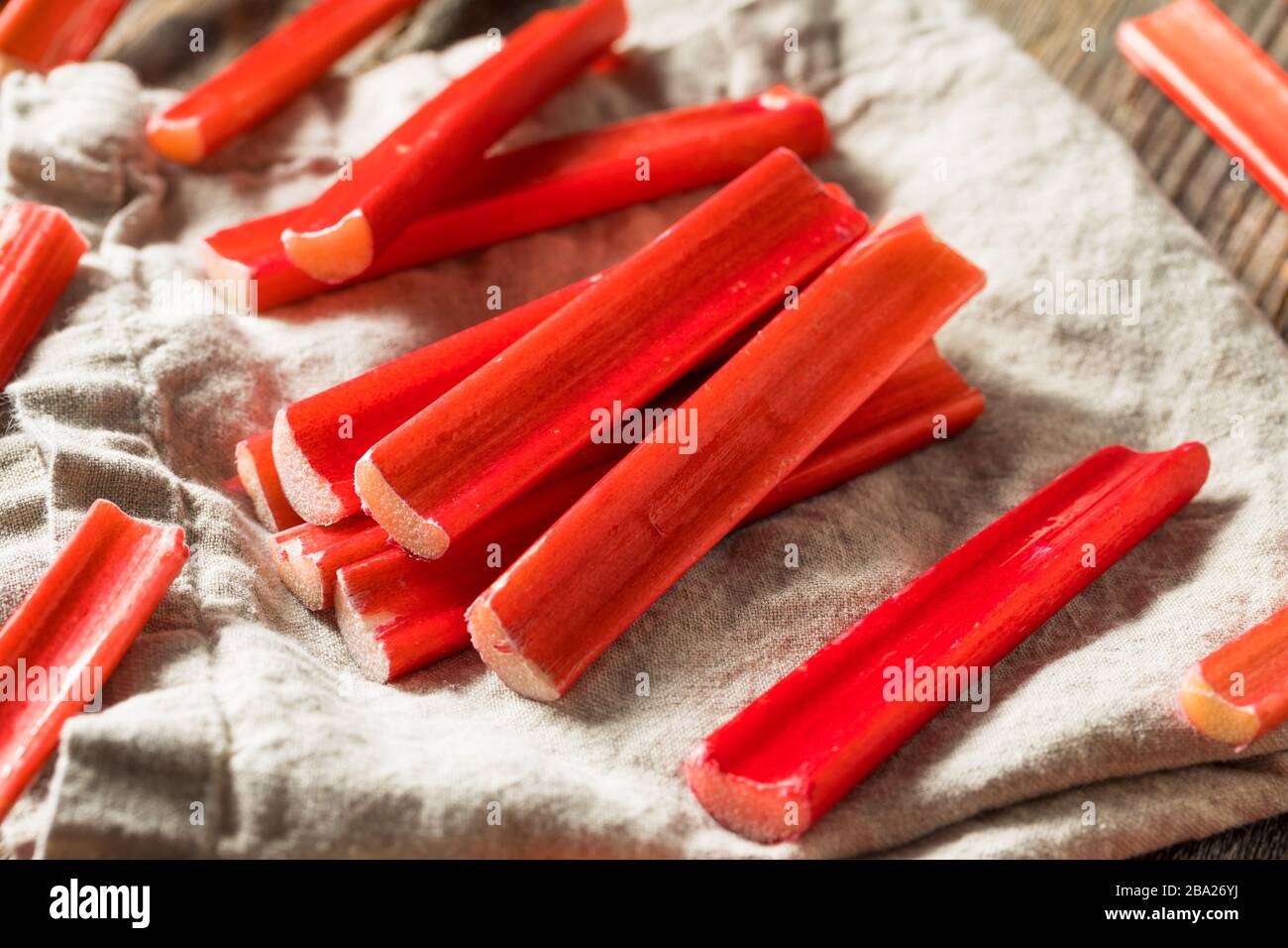 Raw Organic Red Rhubard Sticks Ready to Cook With Stock Photo