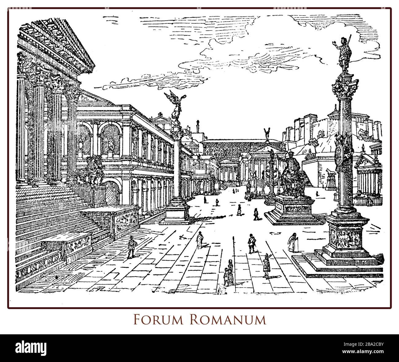 Rome - The Roman Forum reconstruction, the amministrative center of the empire: how it should have been in the antiquity Stock Photo