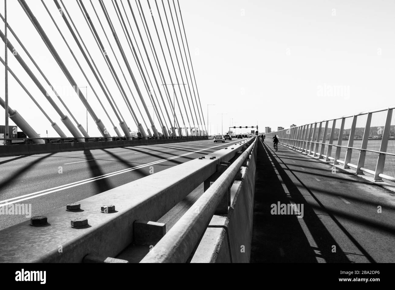 Montreal, Quebec, Canada, March 2020 -  View of the new Bridge Samuel de Champlain - Concrete and Steel Stock Photo