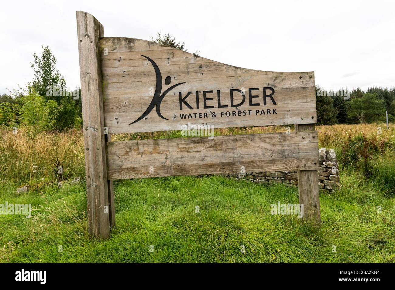 Kielder water and forest park sign, Kielder, Northumberland, UK Stock Photo