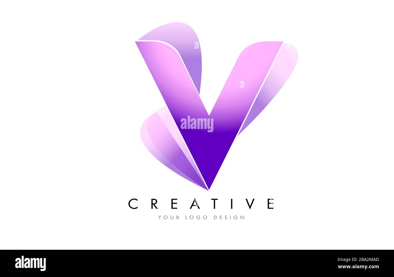 Letter V Logo with Satin texture and Fluid Look Vector Design. Stock Vector