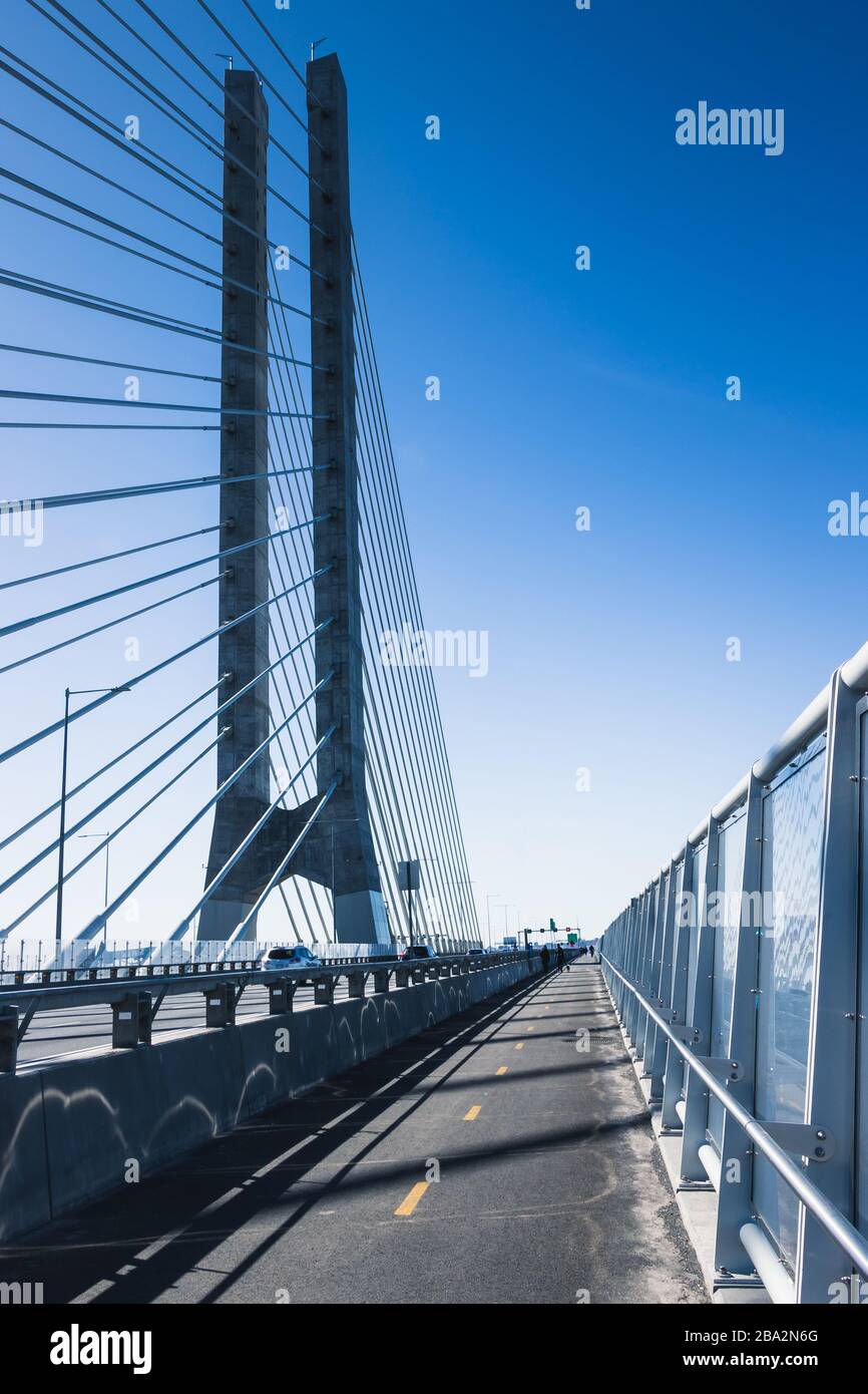 Montreal, Quebec, Canada, March 2020 -  View of the new Bridge Samuel de Champlain - bike path Stock Photo