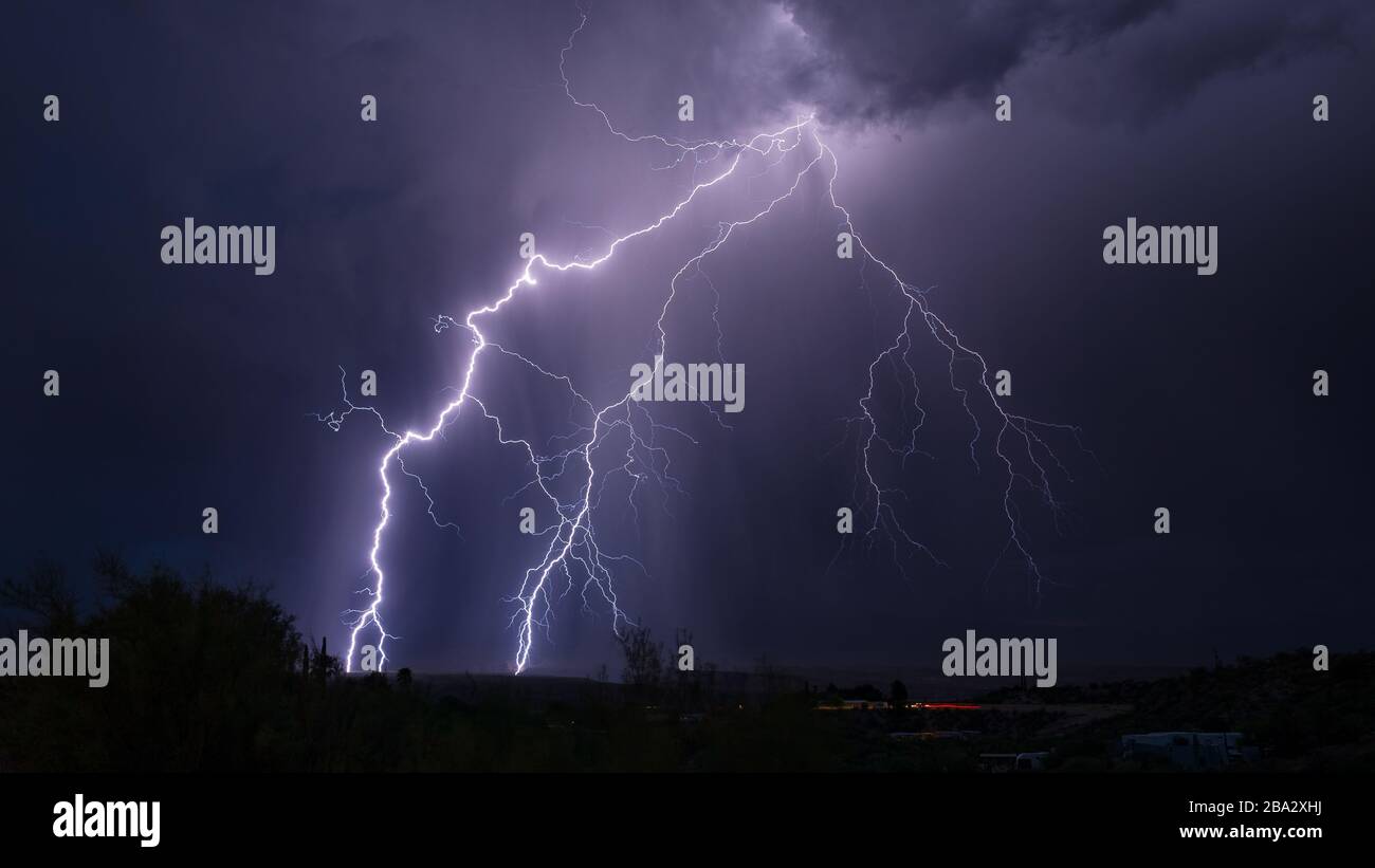 Powerful monsoon lightning storm in Arizona Stock Photo