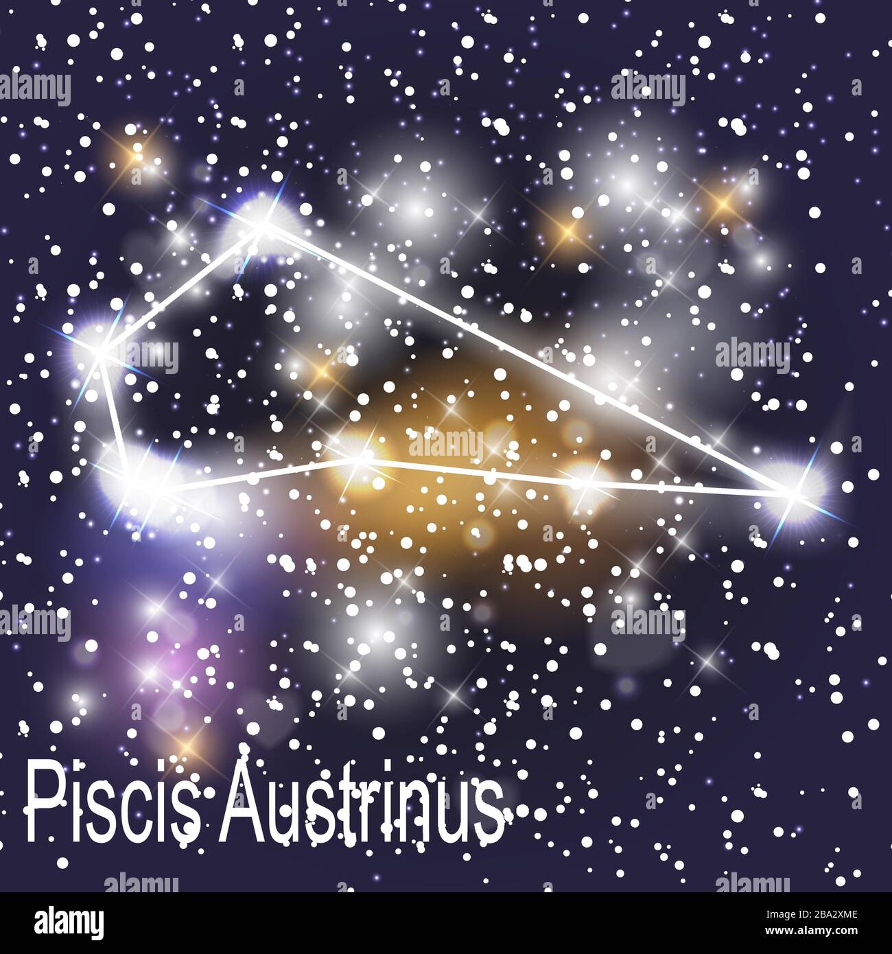 Piscis Austrinus Constellation with Beautiful Bright Stars on the Background of Cosmic Sky Vector Illustration. EPS10 Stock Vector
