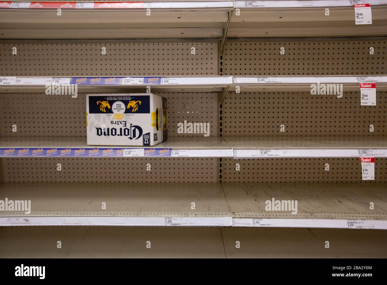 View of empty shelves due to hoarding and broken supply chains during