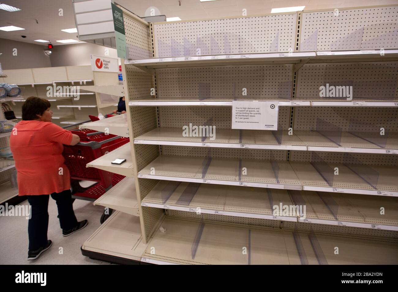 View of empty shelves due to hoarding and broken supply chains during