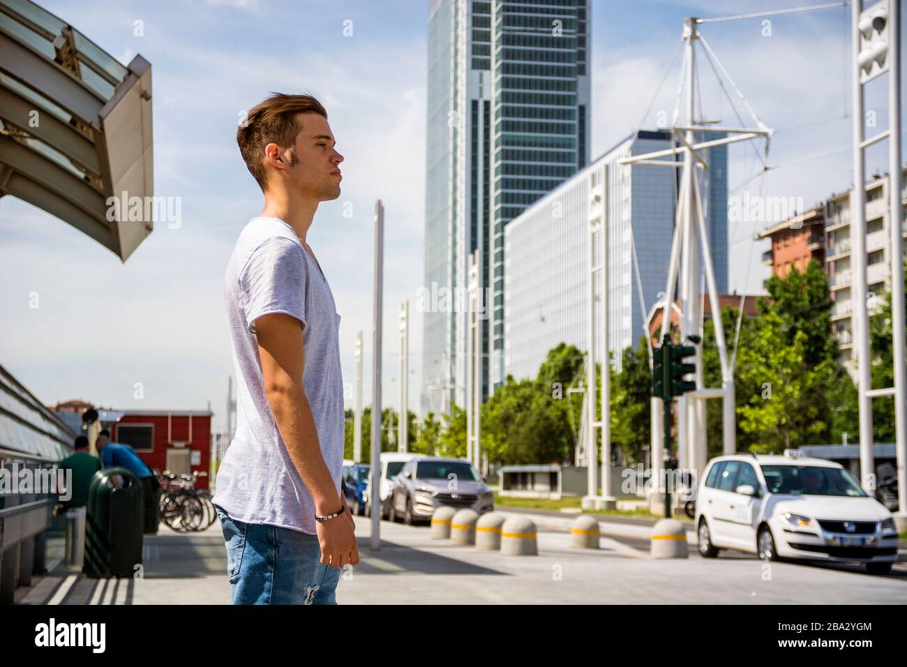 Attractive young man in city Stock Photo