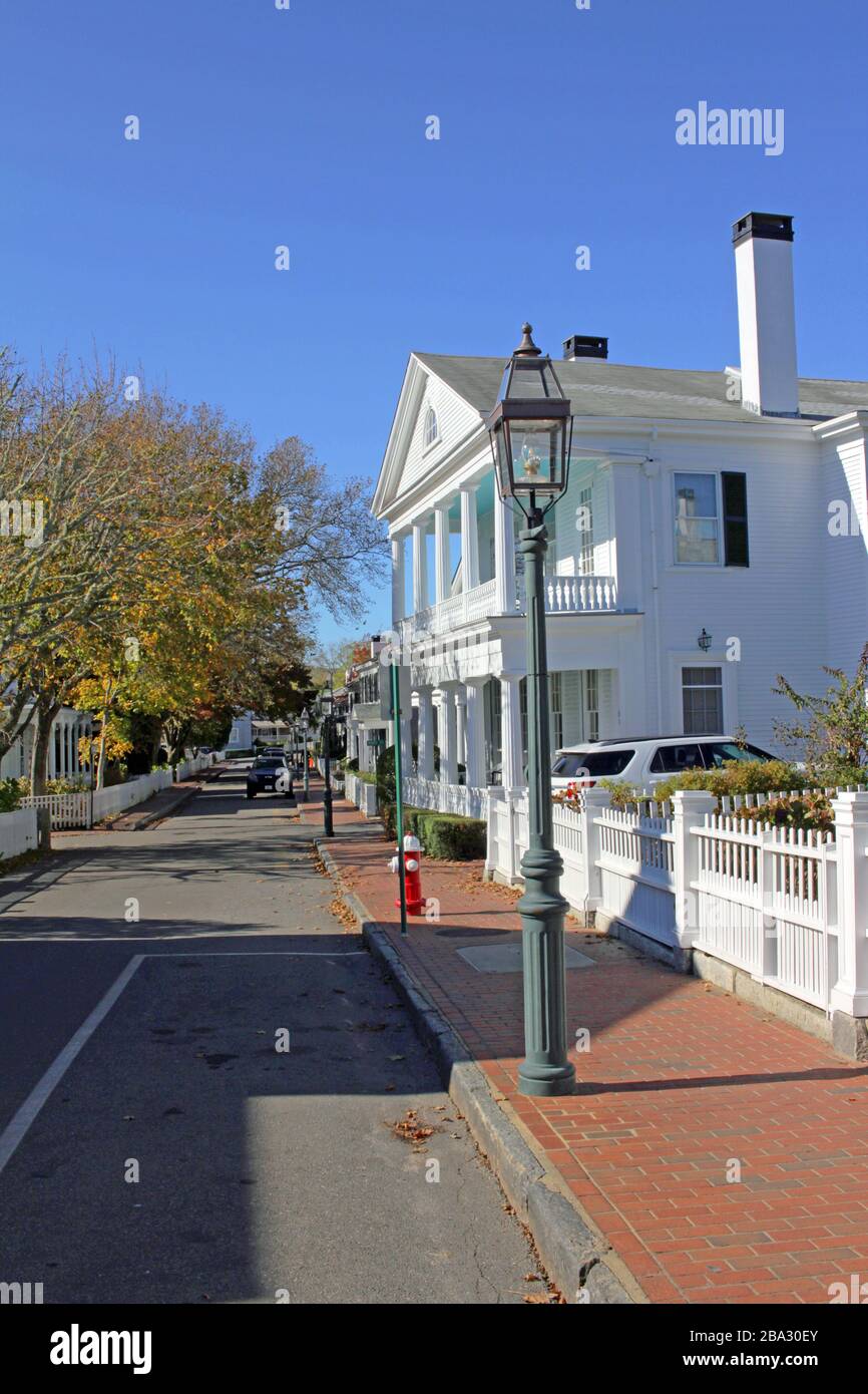 Homes along N Water St, Edgartown, Martha’s Vineyard, Massachusetts, USA Stock Photo