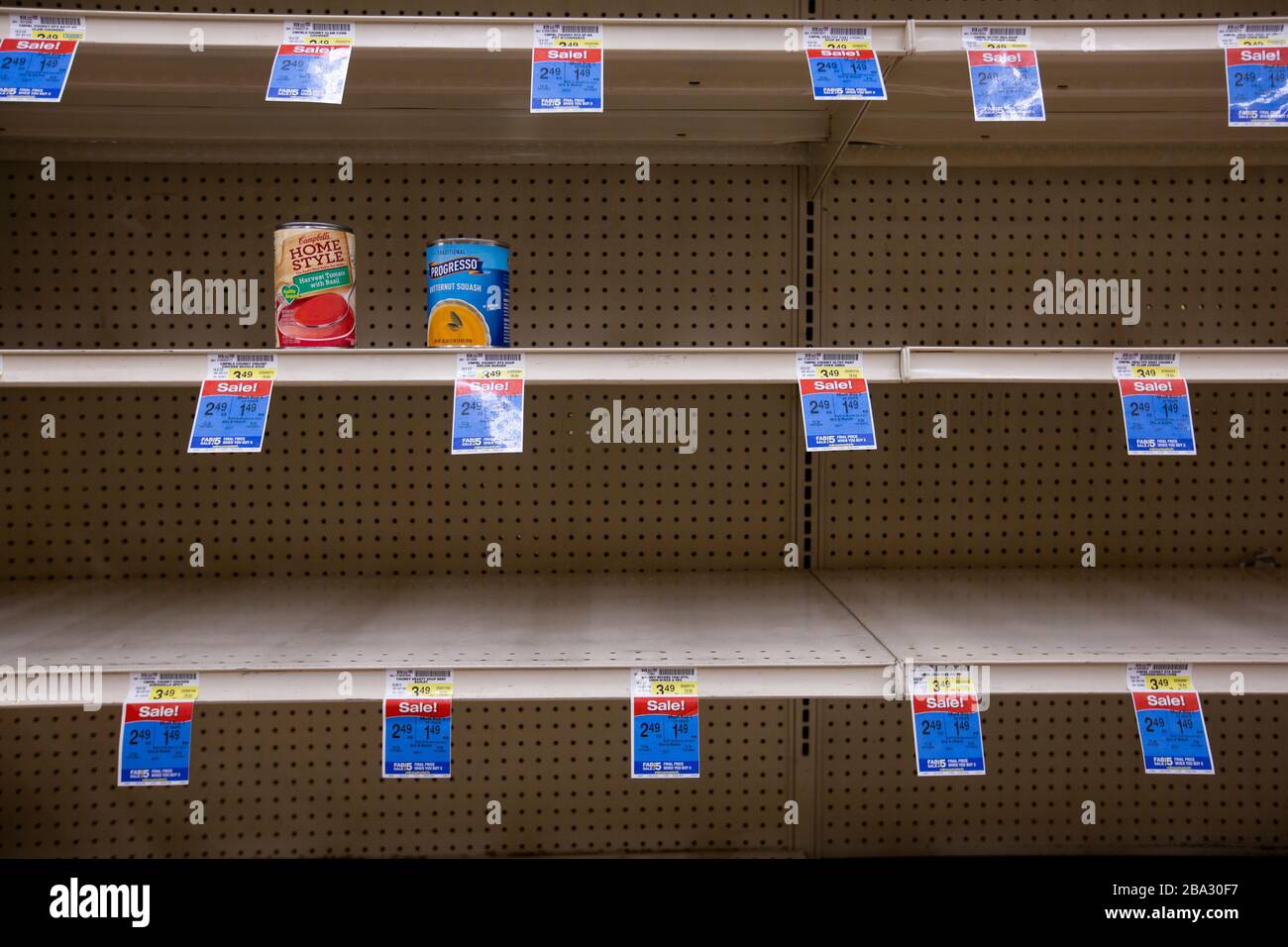 View of empty shelves due to hoarding and broken supply chains during