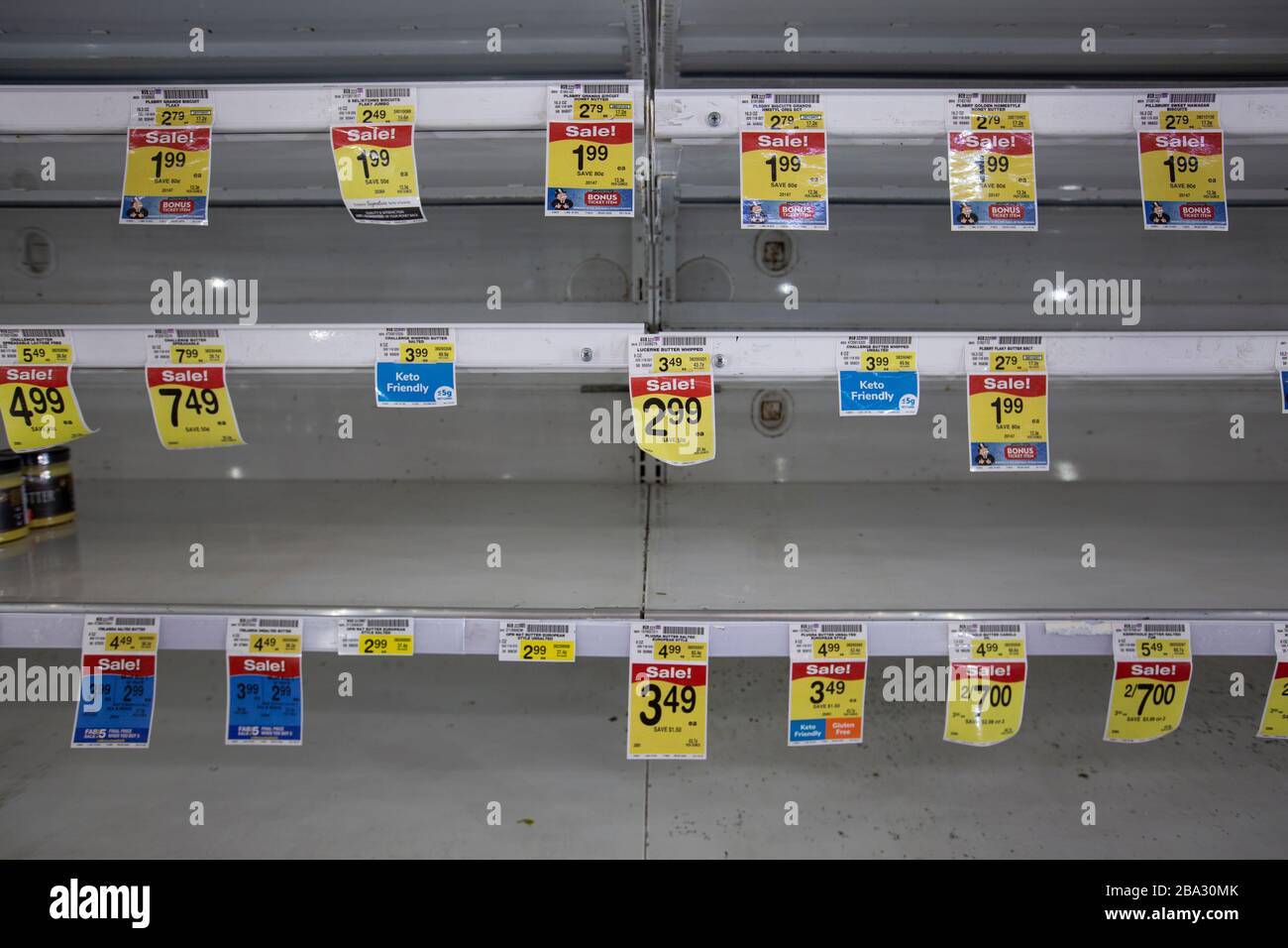 View of empty shelves due to hoarding and broken supply chains during