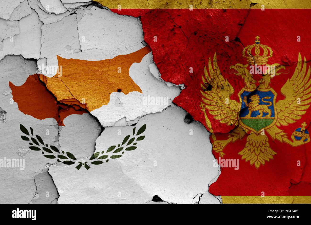 flags of Cyprus and Montenegro painted on cracked wall Stock Photo - Alamy