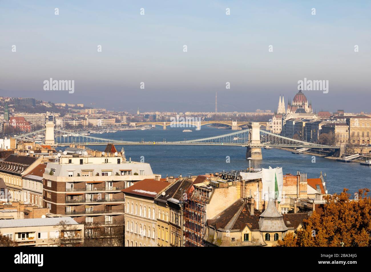 View over the River Danube, Winter in Budapest, Hungary. December 2019 Stock Photo