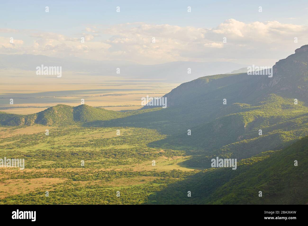 Sanyan plains with the Ngorongoro massif in the background (aerial view) Stock Photo