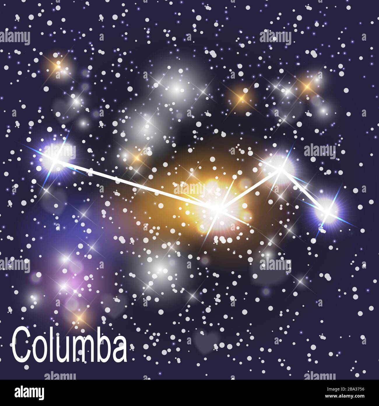 Columba Constellation with Beautiful Bright Stars on the Background of Cosmic Sky Vector Illustration. EPS10 Stock Vector