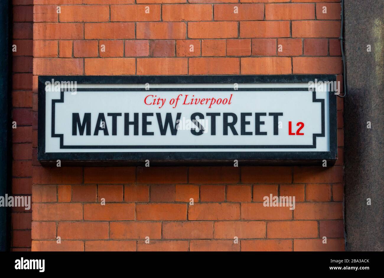 Mathew Street L2 sign in Liverpool Stock Photo