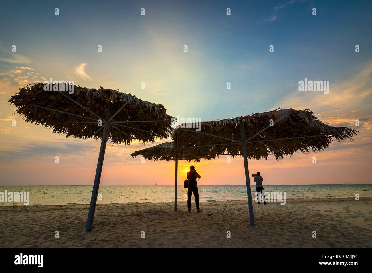 Sunrise view in Fanateer beach at Al Jubail city-Saudi Arabia Stock ...