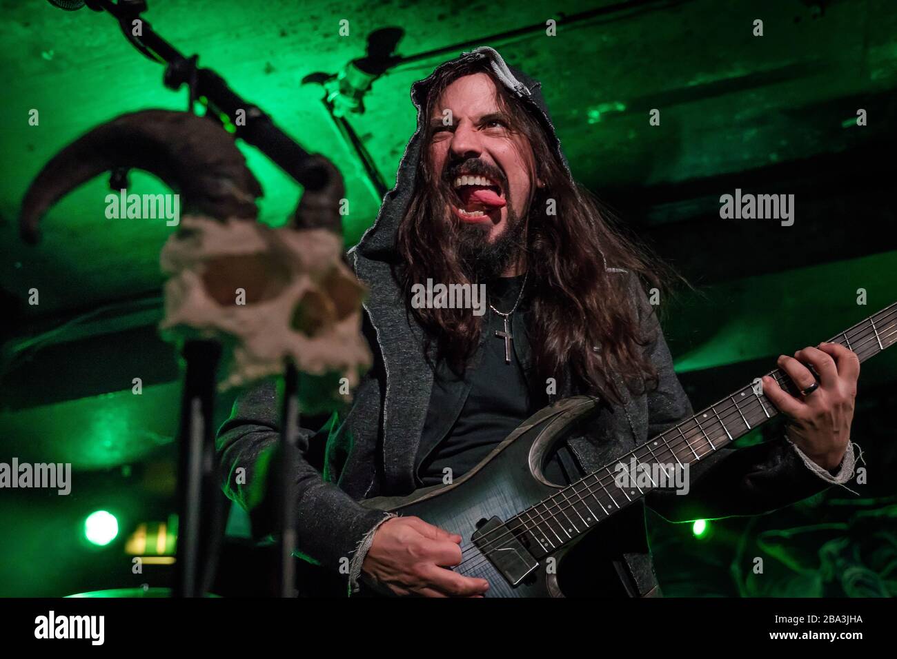 London, UK - February 08, 2020 - Marcoz Rodriguez, gutarist of German heavy metal band 'Rage'; concert at Underworld club, Camden Town Stock Photo