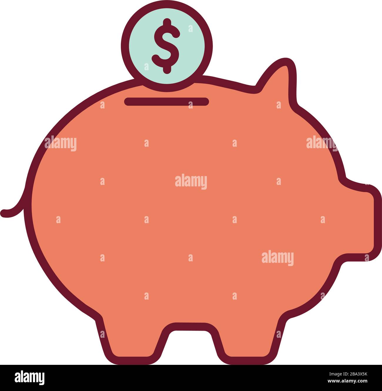 Isolated money piggy with coin line and fill style icon vector design ...