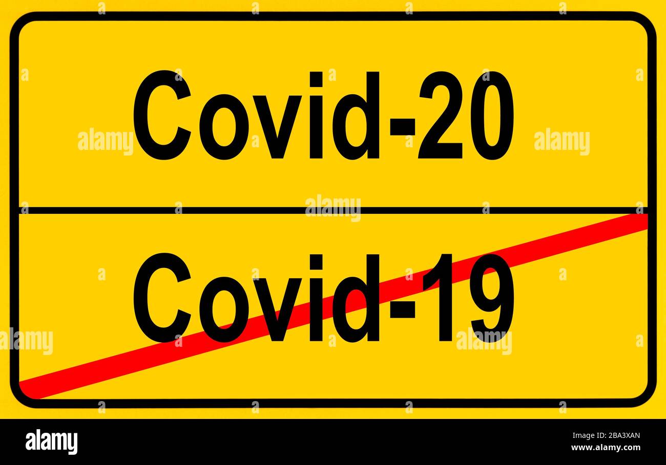 Symbol picture, place name sign, Mutation, Coronavirus, Sars-CoV-2, Covid-19 to Covic-20, Germany Stock Photo