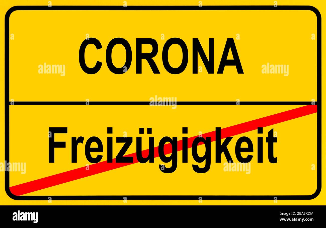 Symbolic image, place name sign, freedom of movement, Coronavirus, Sars-CoV-2, Covid-19, Germany Stock Photo